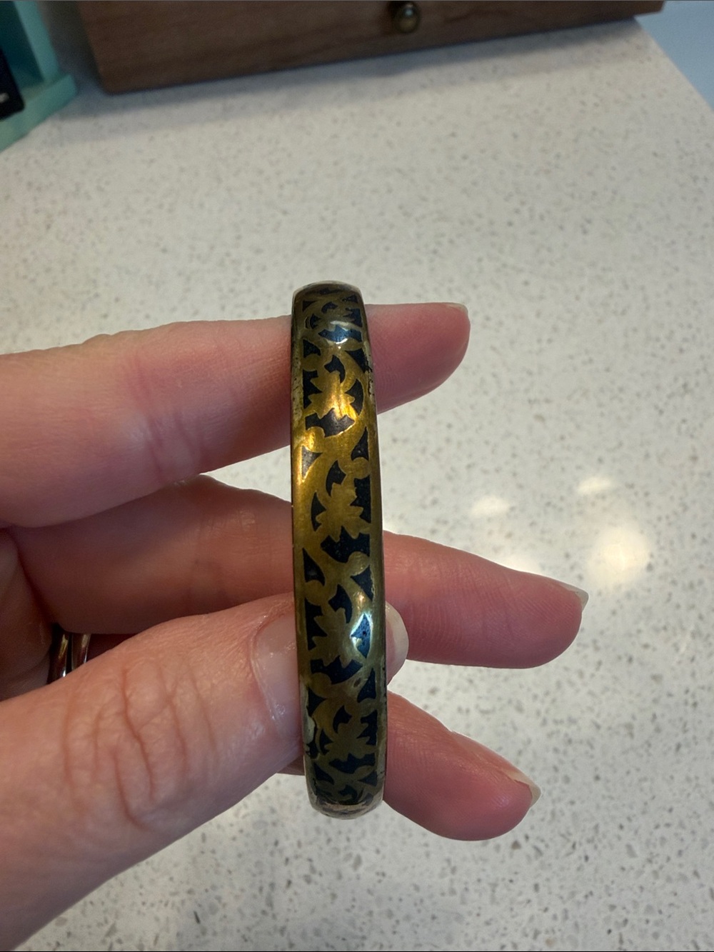 Vintage Copper Gold-Tone Filigree and enamel Bangle Bracelet